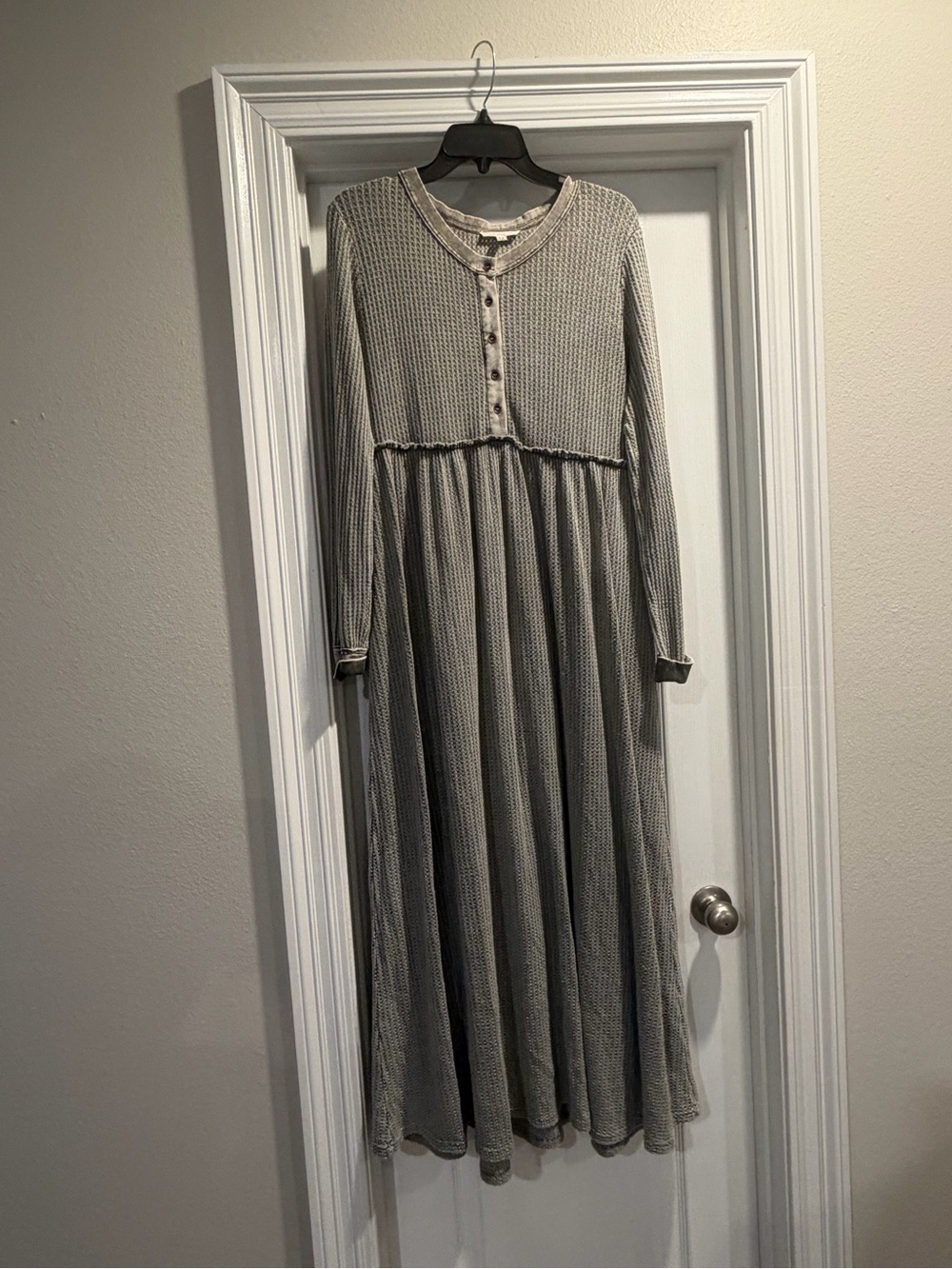 Impressions Gray Waffle Knit Long Sleeve Maxi Dress